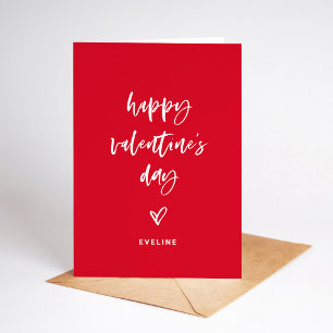 Red White Casual Script and Heart Valentine Holiday Card