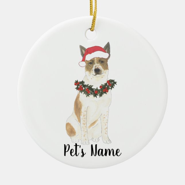 Red & White Cattledog Heeler Christmas Ceramic Tree Decoration (Front)