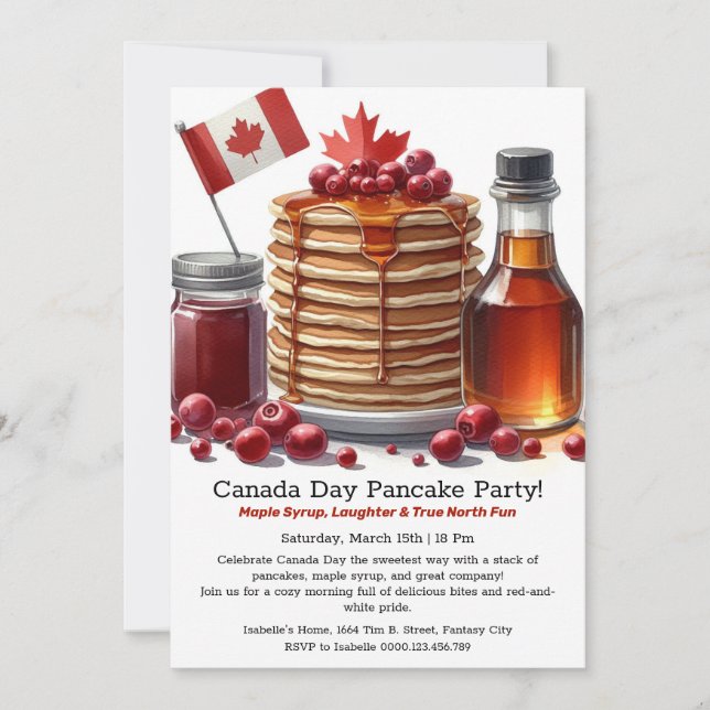 Red & White Celebration Canada Day Pancake Party Invitation (Front)
