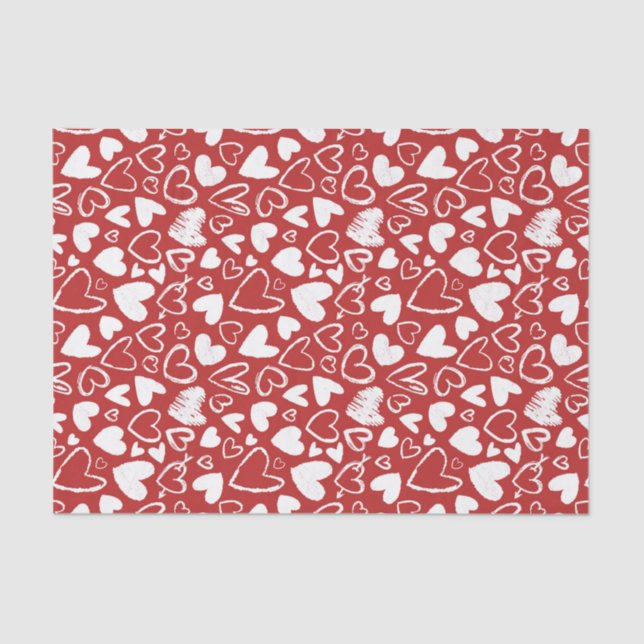 Red White Chalk Heart Cute Pattern Valentine's Day Tissue Paper (Front)