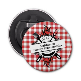 Red White Check Barbecue Cookout Family Reunion  Bottle Opener