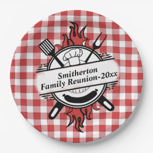 Red White Check Barbecue Cookout Family Reunion   Paper Plate