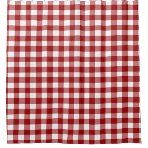 Red White Check Plaid Shower Curtain