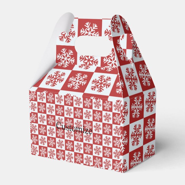 Red/white check snowflake pattern favour box (Front Side)