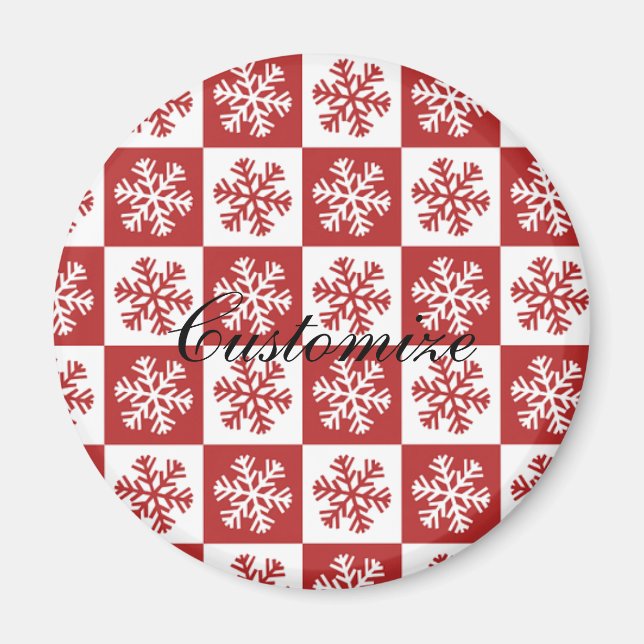 Red/white check snowflake pattern Thunder_Cove Magnet (Front)