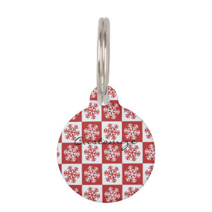 Red/white check snowflake pattern Thunder_Cove Pet Tag