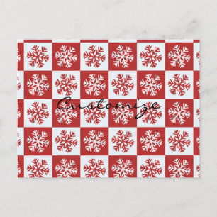 Red/white check snowflake pattern Thunder_Cove Postcard