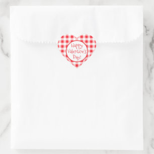 Red White Check Whimsical Valentines Day Heart Sticker