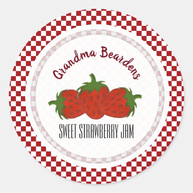 Red White Checked Strawberry Personalised Labels (Front)