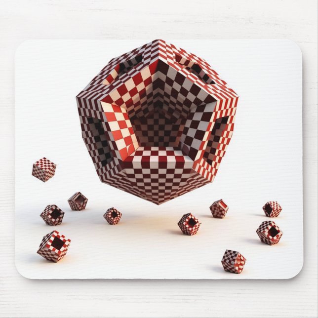 Red & White Checkerboard Geometric Objects Mouse Mat (Front)