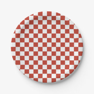 Red& White Checkered Pattern Mid Century Retro Paper Plate