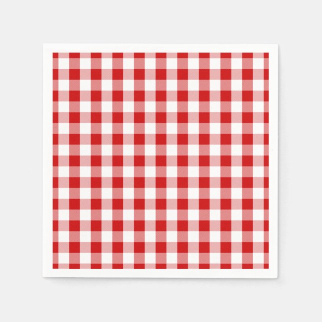 Red & White Checks Gingham Plaid- Country Rustic Napkin (Front)