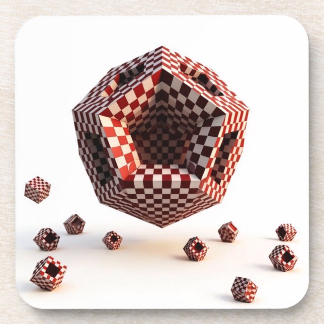 Red & White Chequerboard Geometric Objects Coaster (Front)