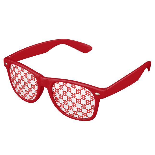 Red white chequerboard pattern retro sunglasses (Angled)