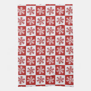Red white chequerboard snowflake kitchen towel