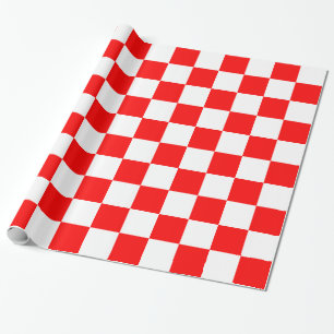 Red, white chequerboard squares wrapping paper