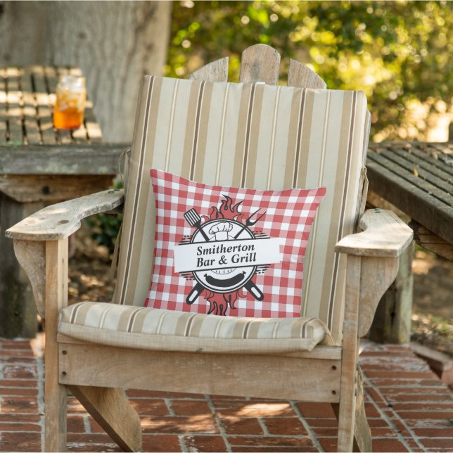 Red White Chequered Barbecue Bar Grill Family Cushion (Chair)