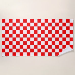 Red White Chequered Check Pattern Beach Towel