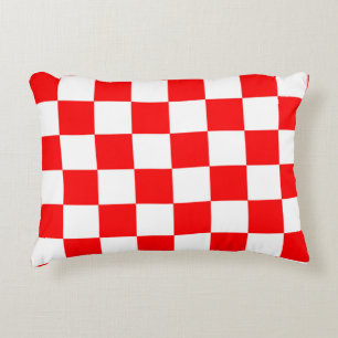 Red White Chequered Check Pattern Decorative Cushion