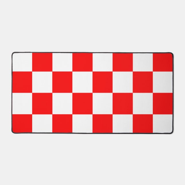 Red White Chequered Check Pattern Desk Mat (Front)