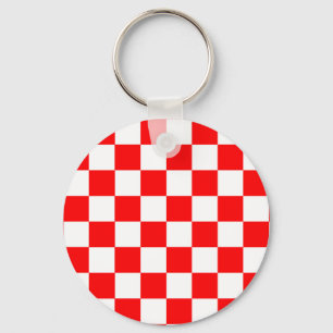 Red White Chequered Check Pattern Key Ring