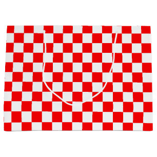 Red White Chequered Check Pattern Large Gift Bag