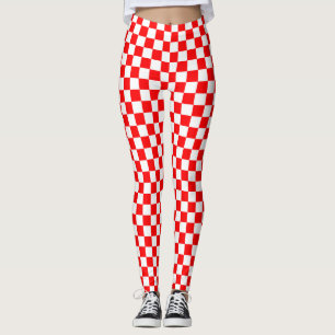 Red White Chequered Check Pattern Leggings