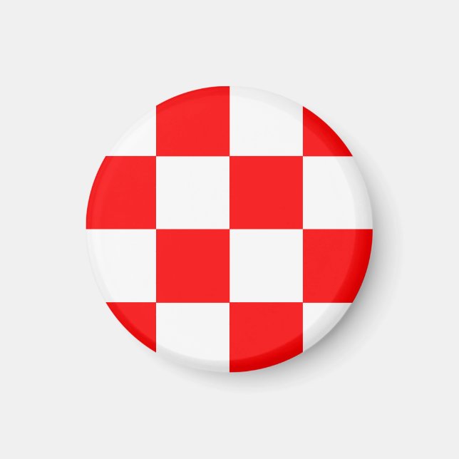 Red White Chequered Check Pattern Magnet (Front)