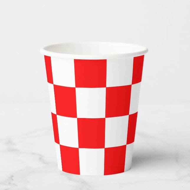 Red White Chequered Check Pattern Paper Cups (Front)