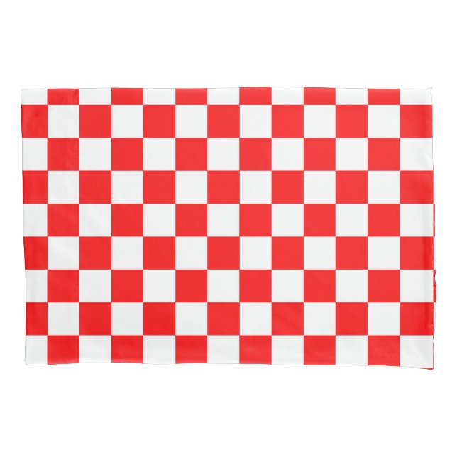 Red White Chequered Check Pattern Pillowcase (Front)