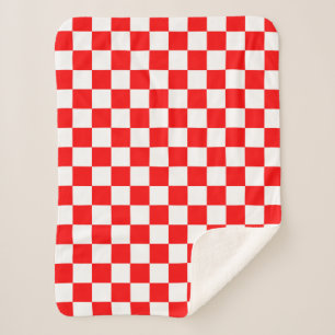 Red White Chequered Check Pattern Sherpa Blanket