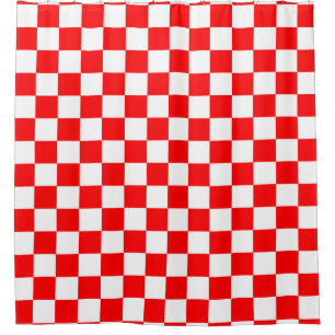 Red White Chequered Check Pattern Shower Curtain