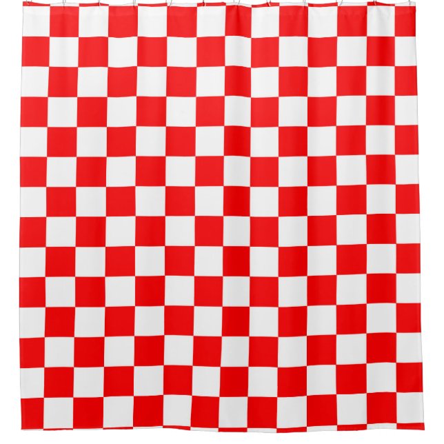 Red White Chequered Check Pattern Shower Curtain (Front)