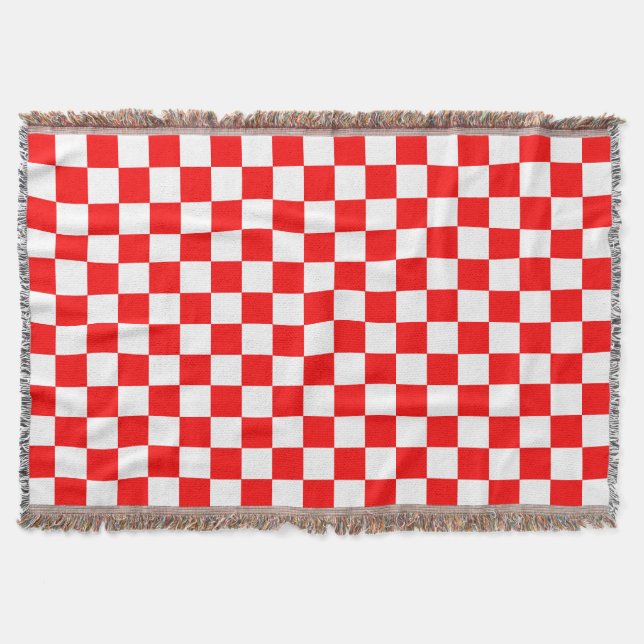 Red White Chequered Check Pattern Throw Blanket (Front)
