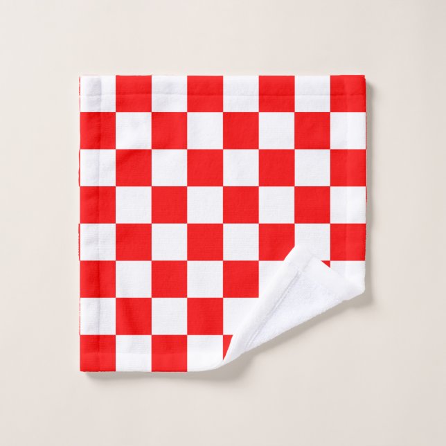 Red White Chequered Check Pattern Wash Cloth (Wash Cloth)