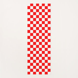 Red White Chequered Check Pattern Yoga Mat