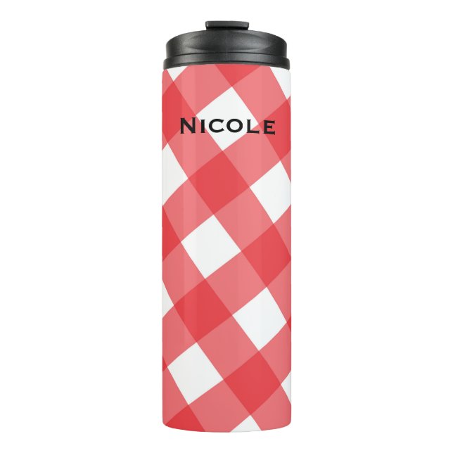 Red & White Chequered Chequered Picnic Pattern Thermal Tumbler (Front)