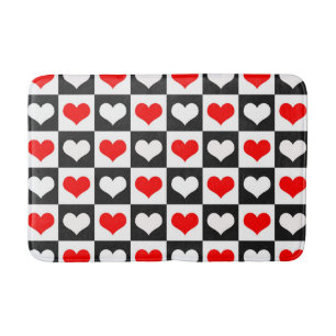 Red White Chequered Hearts Bath Mat