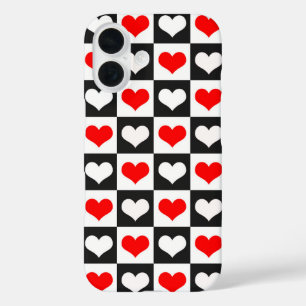 Red White Chequered Hearts iPhone 16 Case