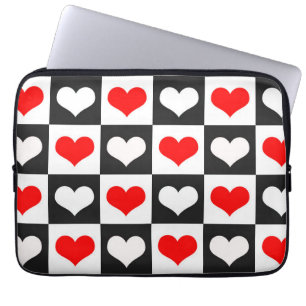 Red White Chequered Hearts Laptop Sleeve