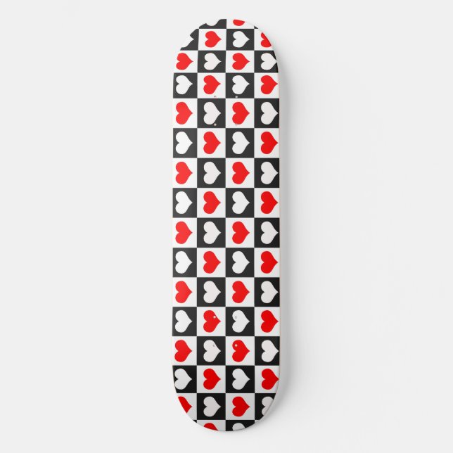 Red White Chequered Hearts Skateboard (Front)