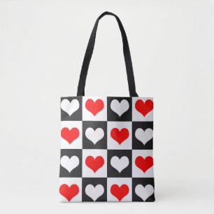 Red White Chequered Hearts Tote Bag