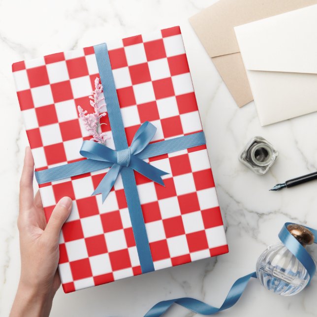 Red white chequered pattern wrapping paper (Gifting)