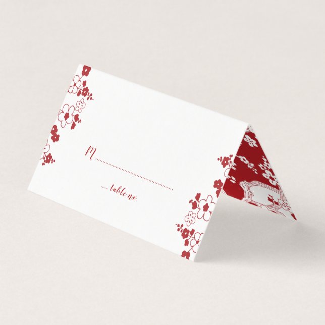 Red & White Cherry Blossom Oriental Wedding Business Card (Front)