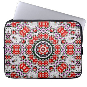 Red & white chess or pixel kaleidoscope circular   laptop sleeve