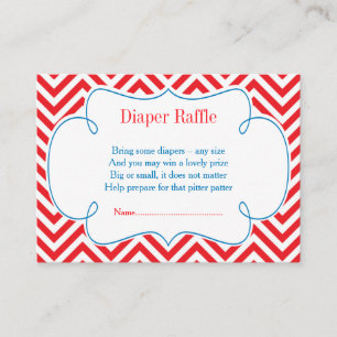 Red & White Chevron Baseball Diaper Raffle Enclosure Card