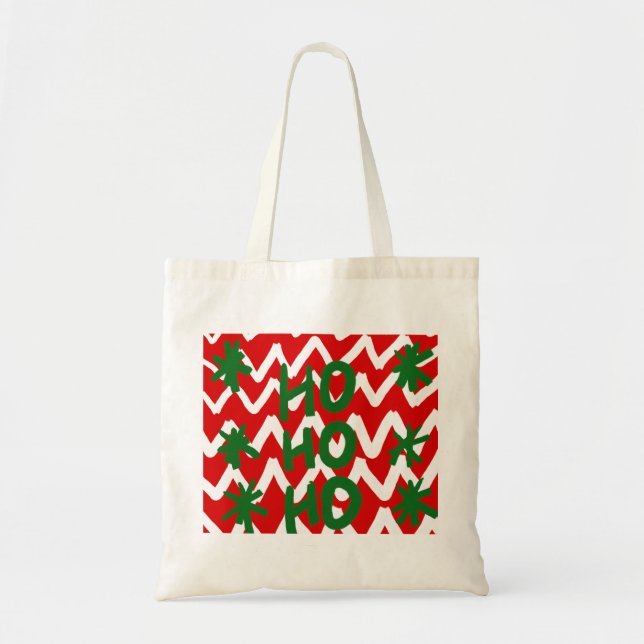 Red White Chevron Ho Ho Ho Christmas Pattern Tote Bag (Front)
