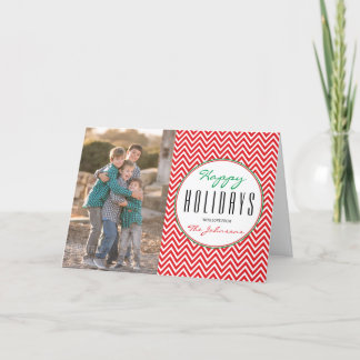 Red & White Chevron Personalised Xmas Photo Holiday Card