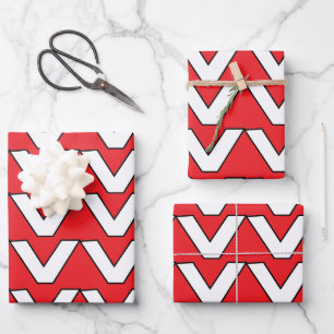 Red White Chevron Stripe Wrapping Paper Sheet