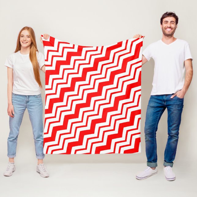 Red White Chevron Zigzag Pattern Design  Fleece Blanket (In Situ)